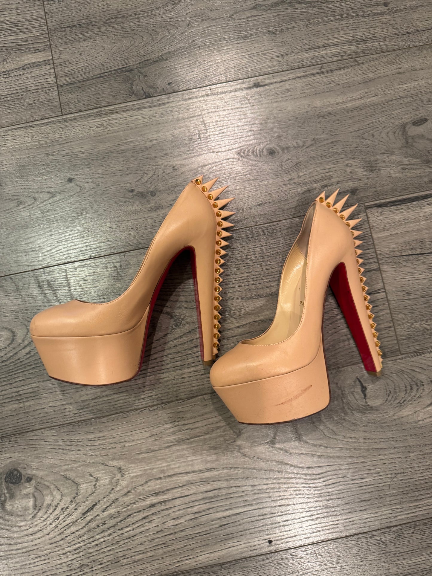 Christian Louboutin beige electropump spiked heels