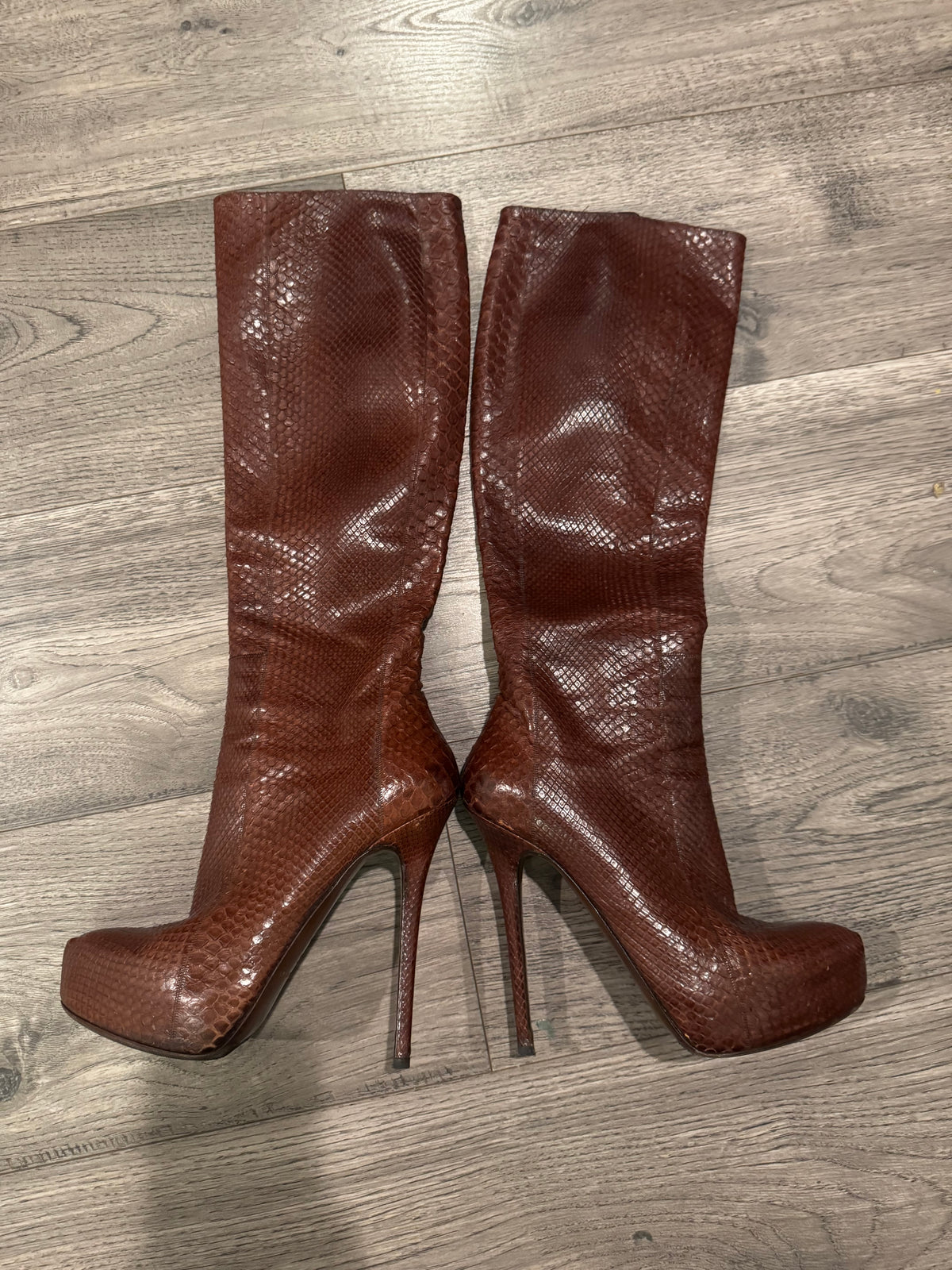 Gianmarco Lorenzi brown Python knee boots