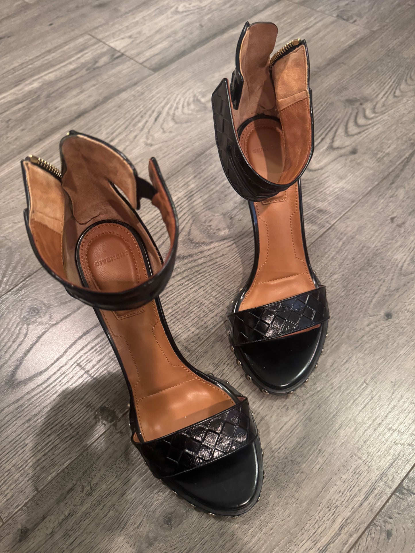 Givenchy black leather woven heels