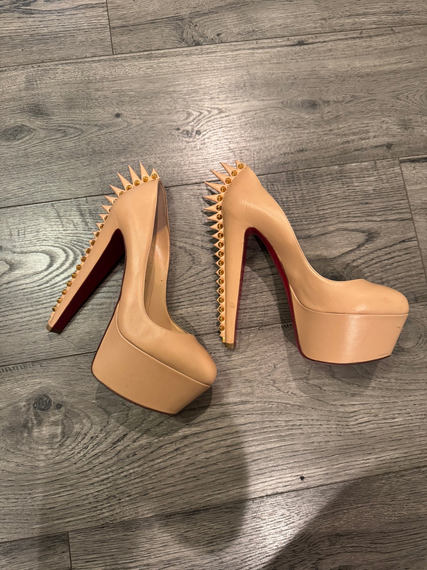 Christian Louboutin beige electropump spiked heels