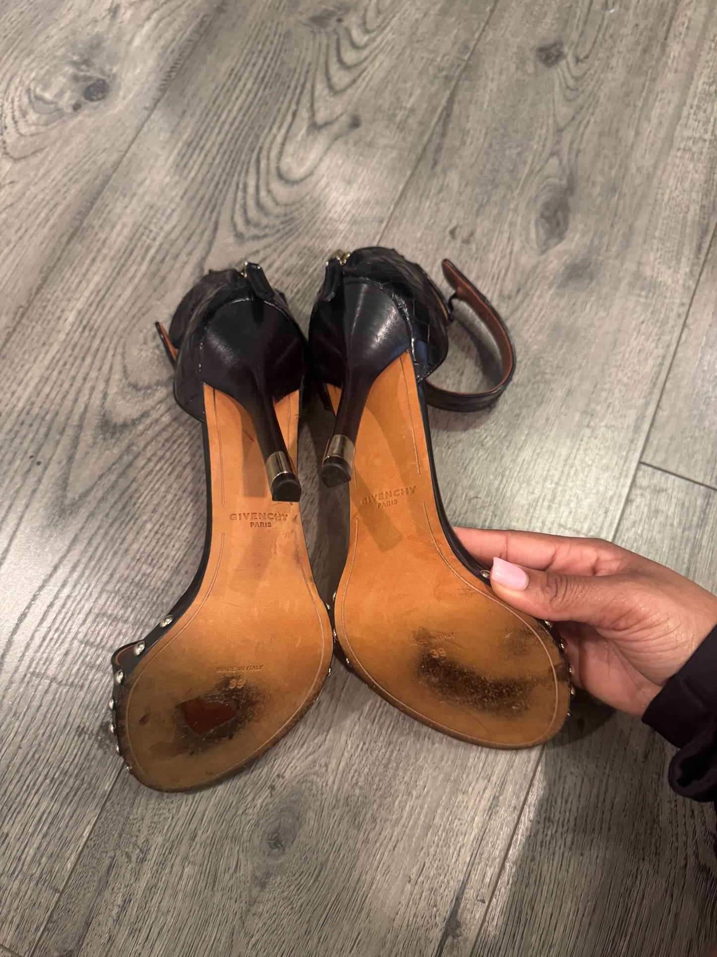 Givenchy black leather woven heels