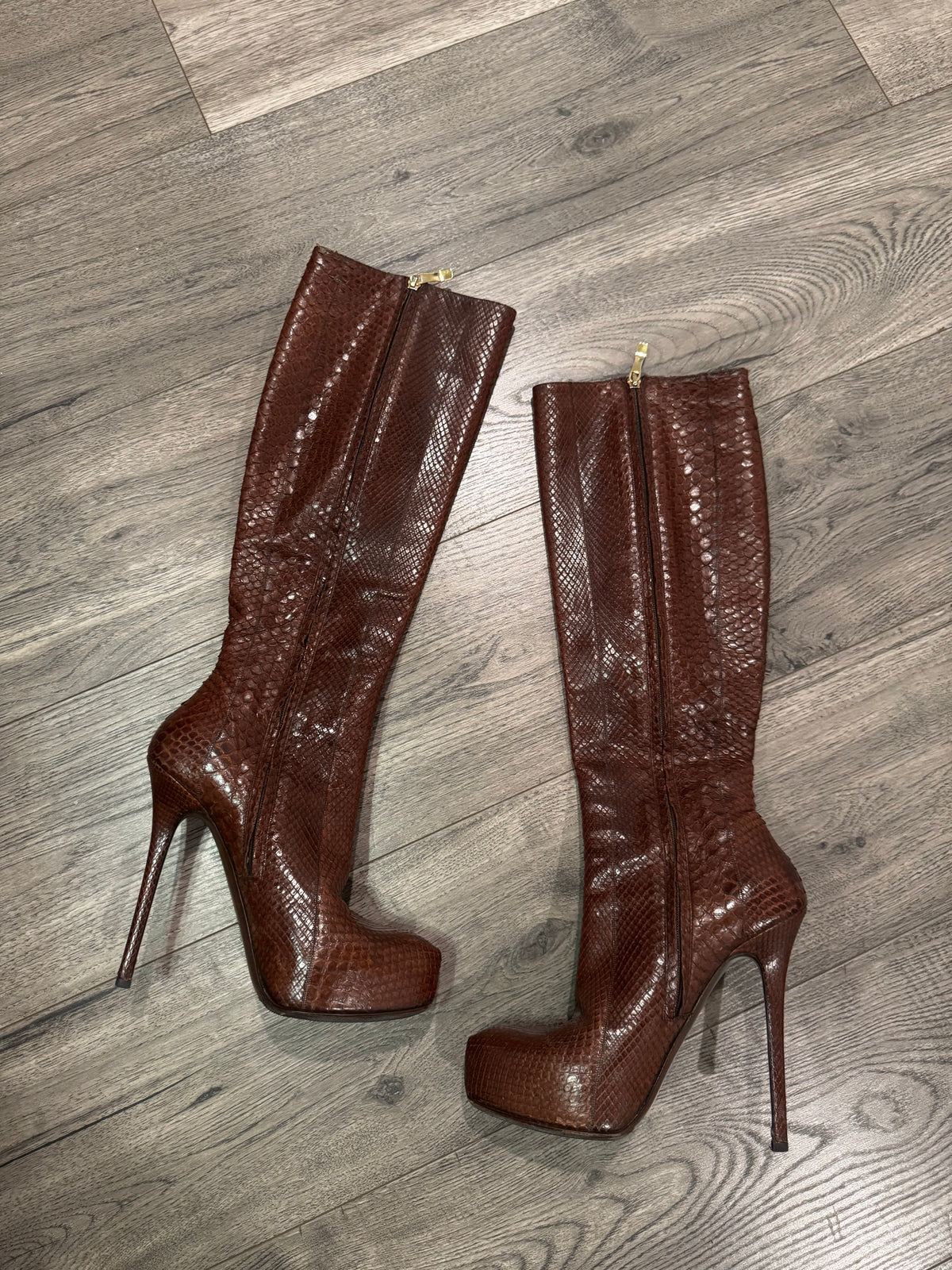 Gianmarco Lorenzi brown Python knee boots