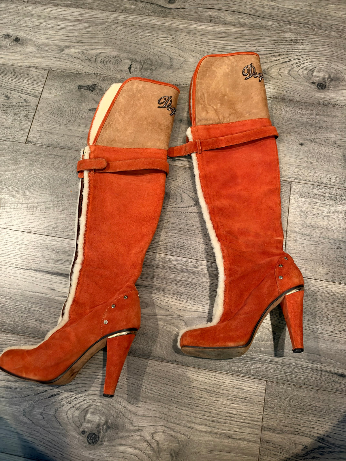Dsquared2 suede shearling heel boots