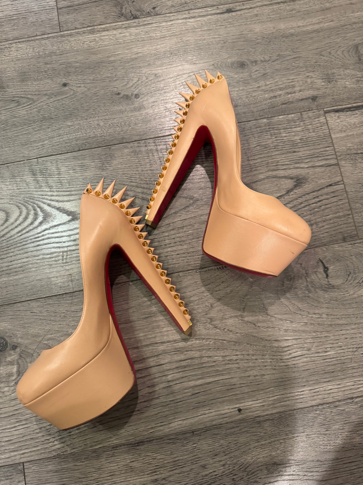 Christian Louboutin beige electropump spiked heels
