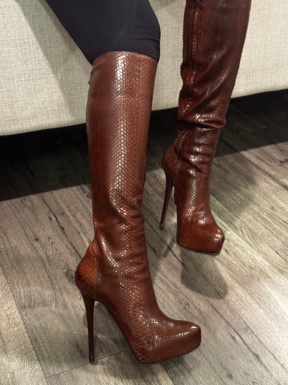 Gianmarco Lorenzi brown Python knee boots