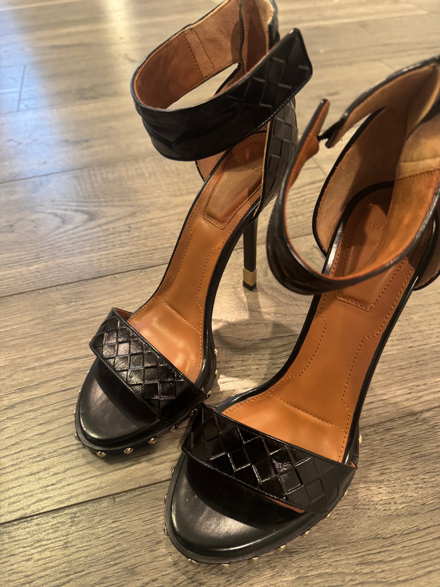 Givenchy black leather woven heels