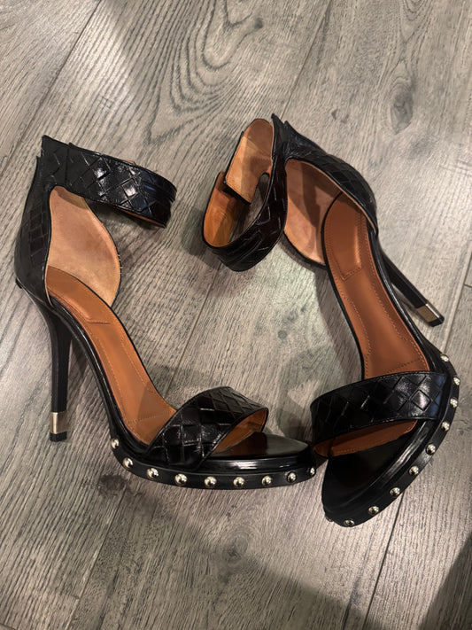 Givenchy black leather woven heels