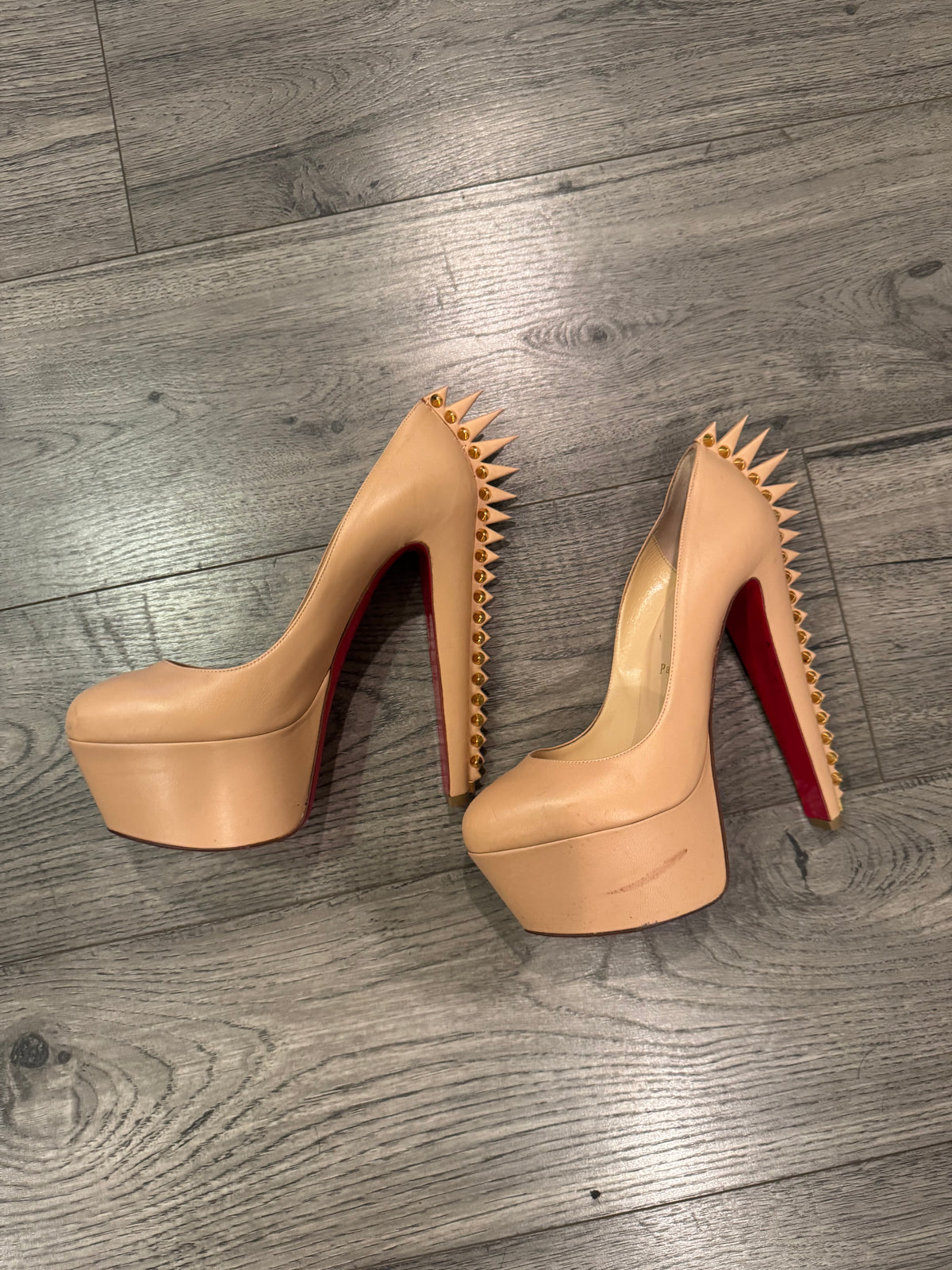 Christian Louboutin beige electropump spiked heels