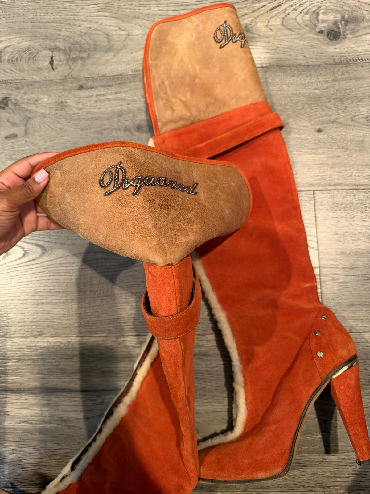 Dsquared2 suede shearling heel boots